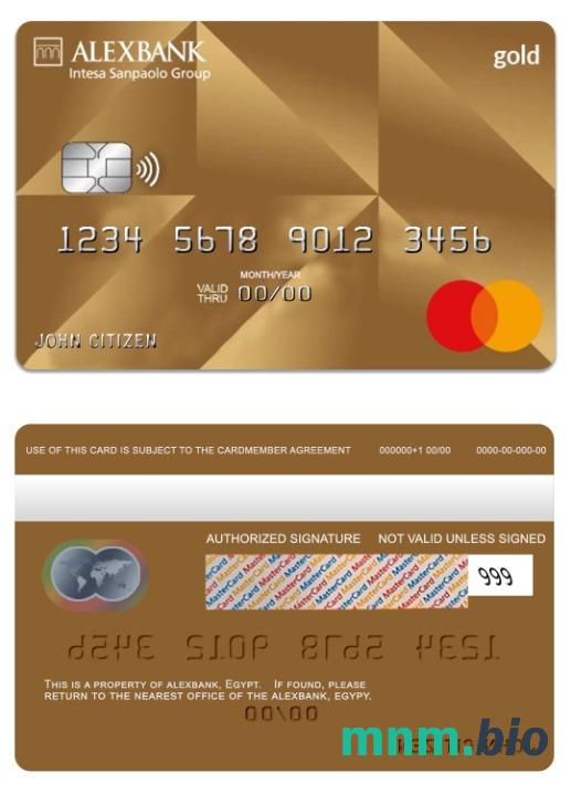 Egypt Alexbank złoto przykład karty mastercard w formacie PSD